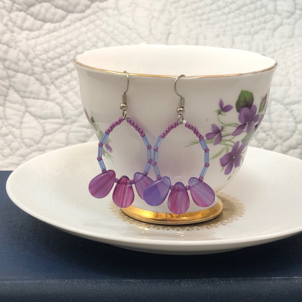 Violet Teardrop Statement Dangle Earrings